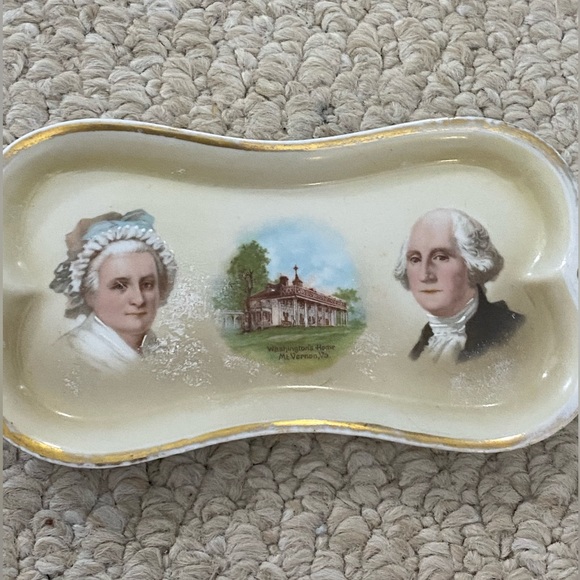 Antique Vintage George & Martha Washington Mt Vernon Hand Painted Trinket Dish. - Picture 6 of 6